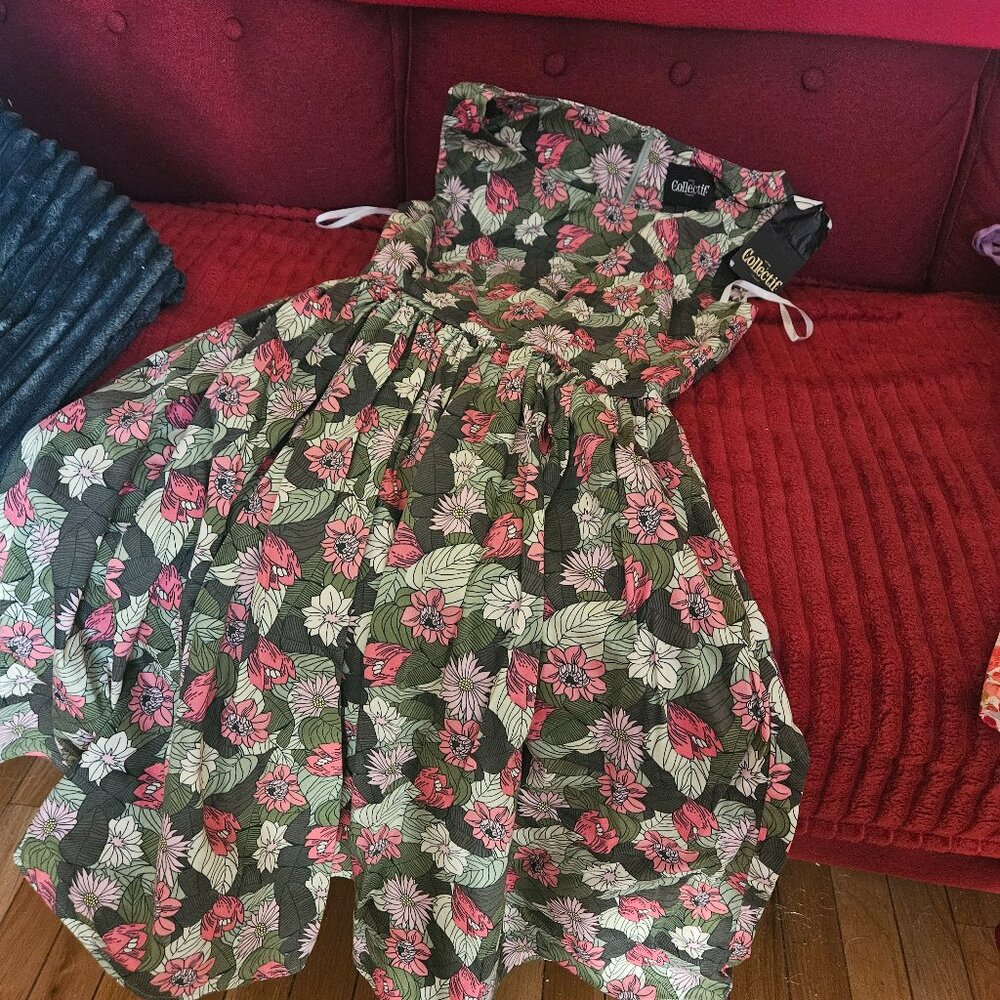 Collectif Candice Palm Blush Dress  Size L BNWT